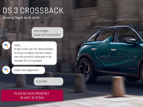 DS3 Crossback: proefrit plannen kan vanaf nu met je stem dankzij Mediacom en Greenhouse